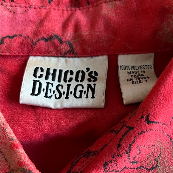 Chico's Design Red Floral Button-Up Shirt - Picture 4 of 4